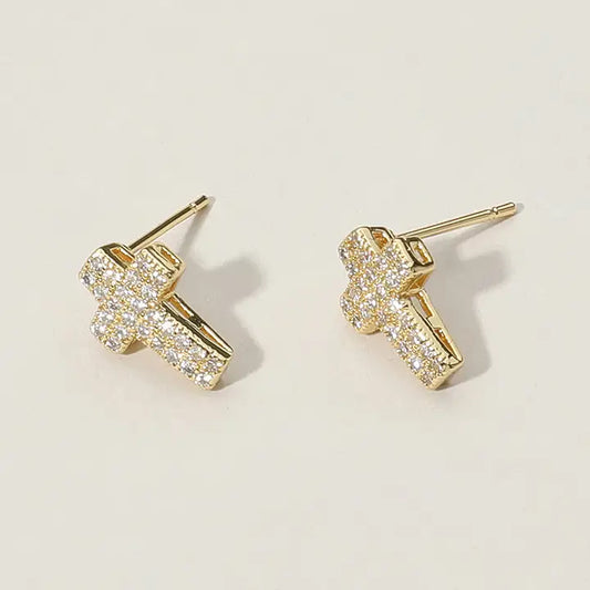 Cz Stone Cross Earrings