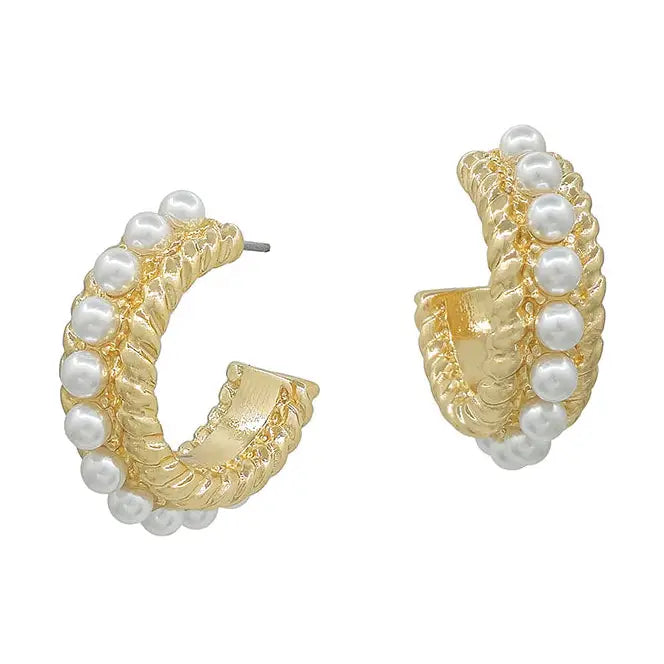 Gold Textured .5" Hoop w/Pearls