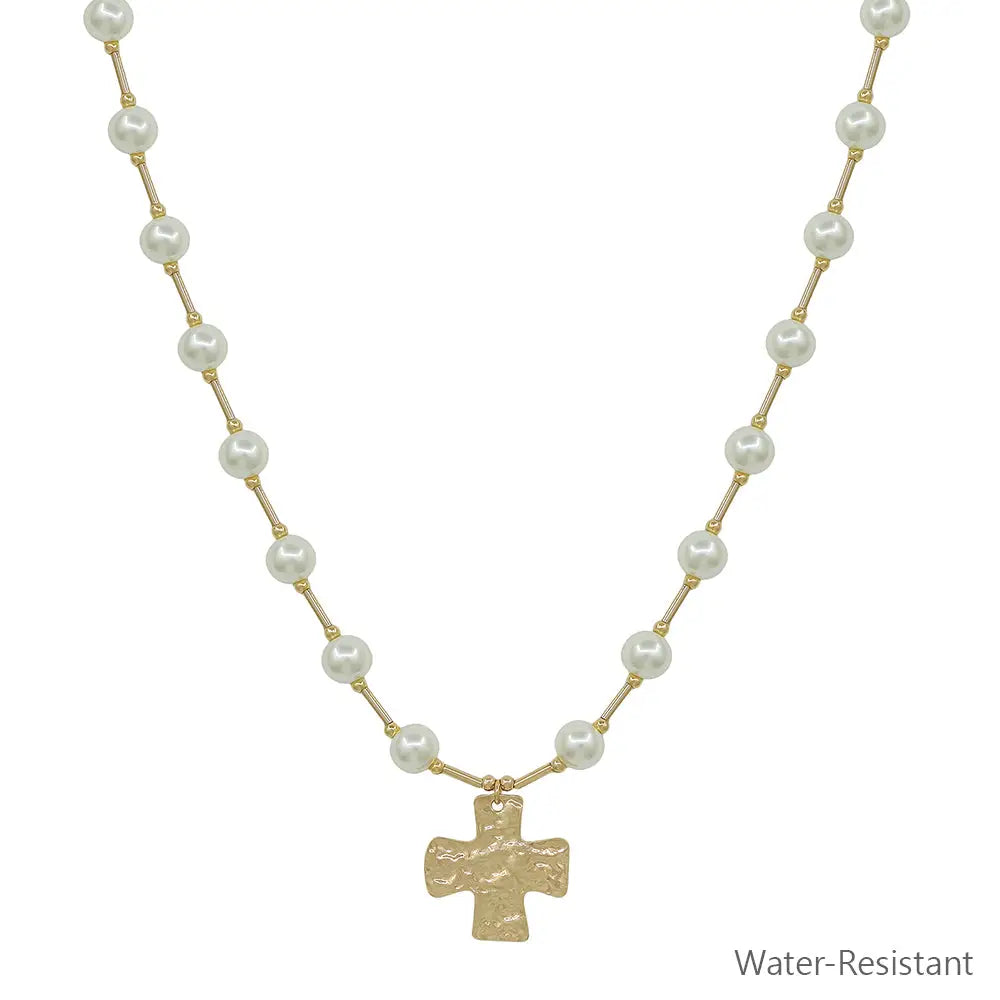 Pearl Necklace W/Cross