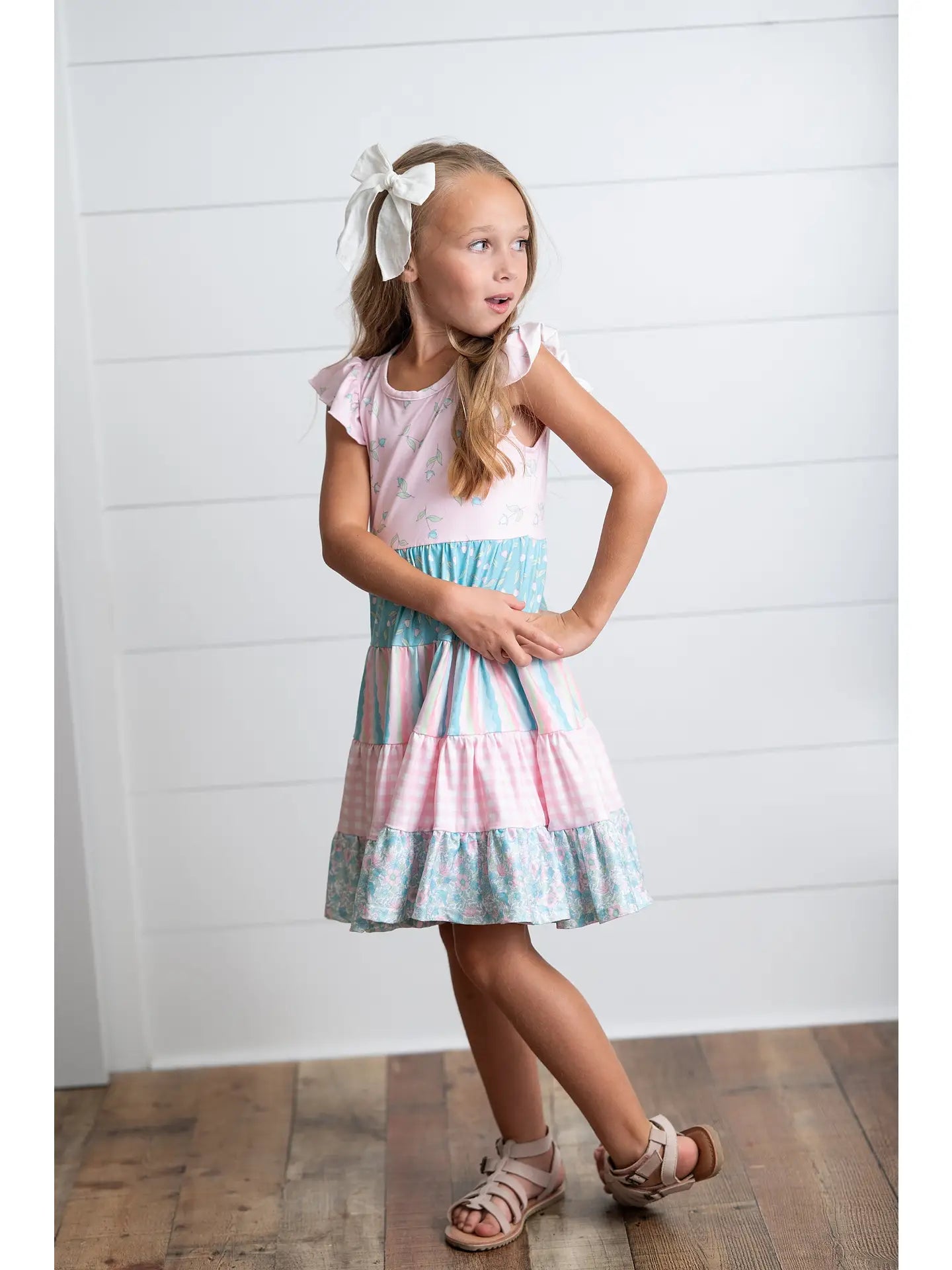 Ava Twirl Light Pink Floral Dress for Girls