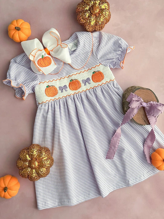 Pumpkins & Purple Bows Collard Dress