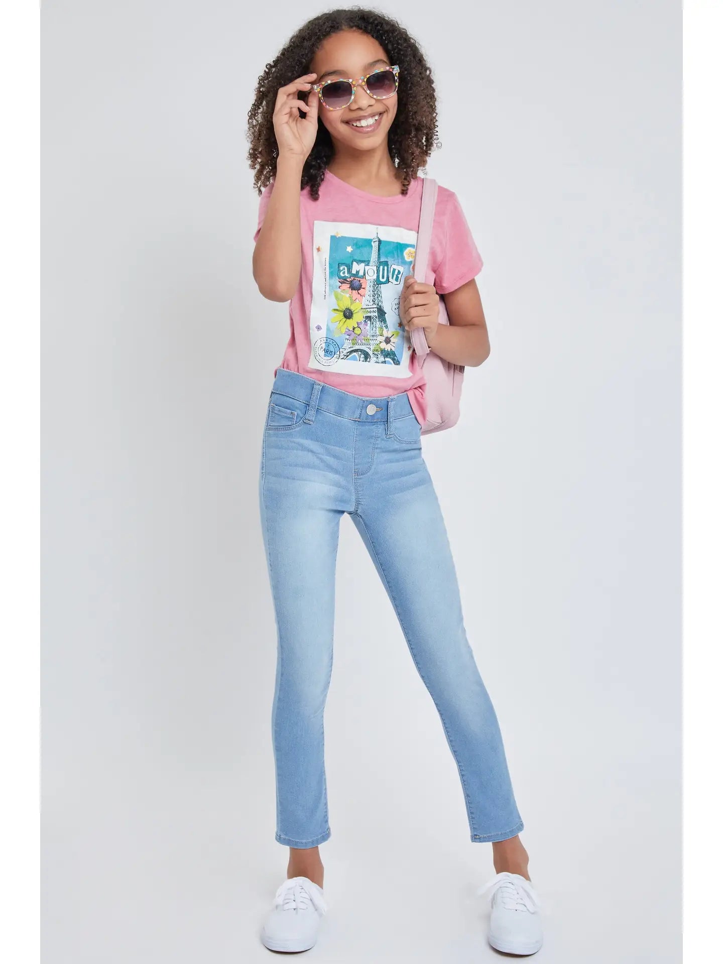 YMI Pull on Skinny Jeans in Light Wash Girls