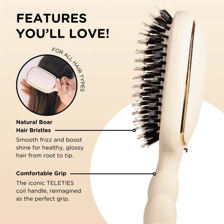 Teletie Boar Bristle Hair Brush - Tan