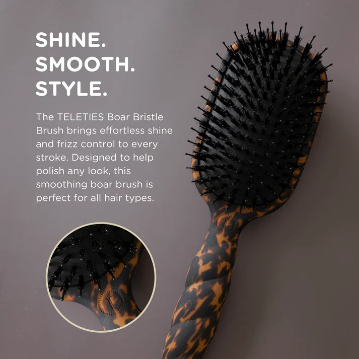 Teletie Boar Bristle Hair Brush - Tortoise