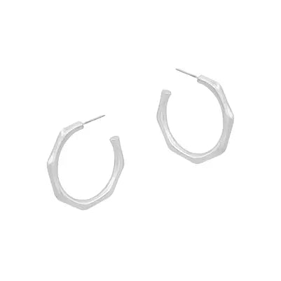 Matte Silver Textured .75" Hoop Earrings
