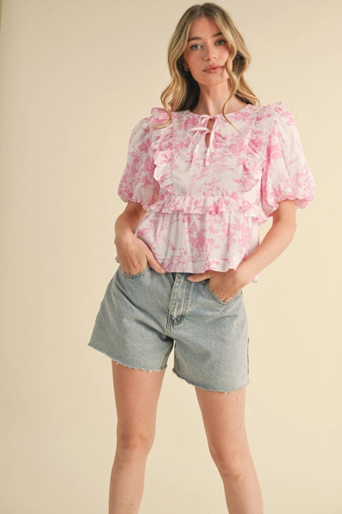 Pink Floral Ruffled Top Exclusive by Merci