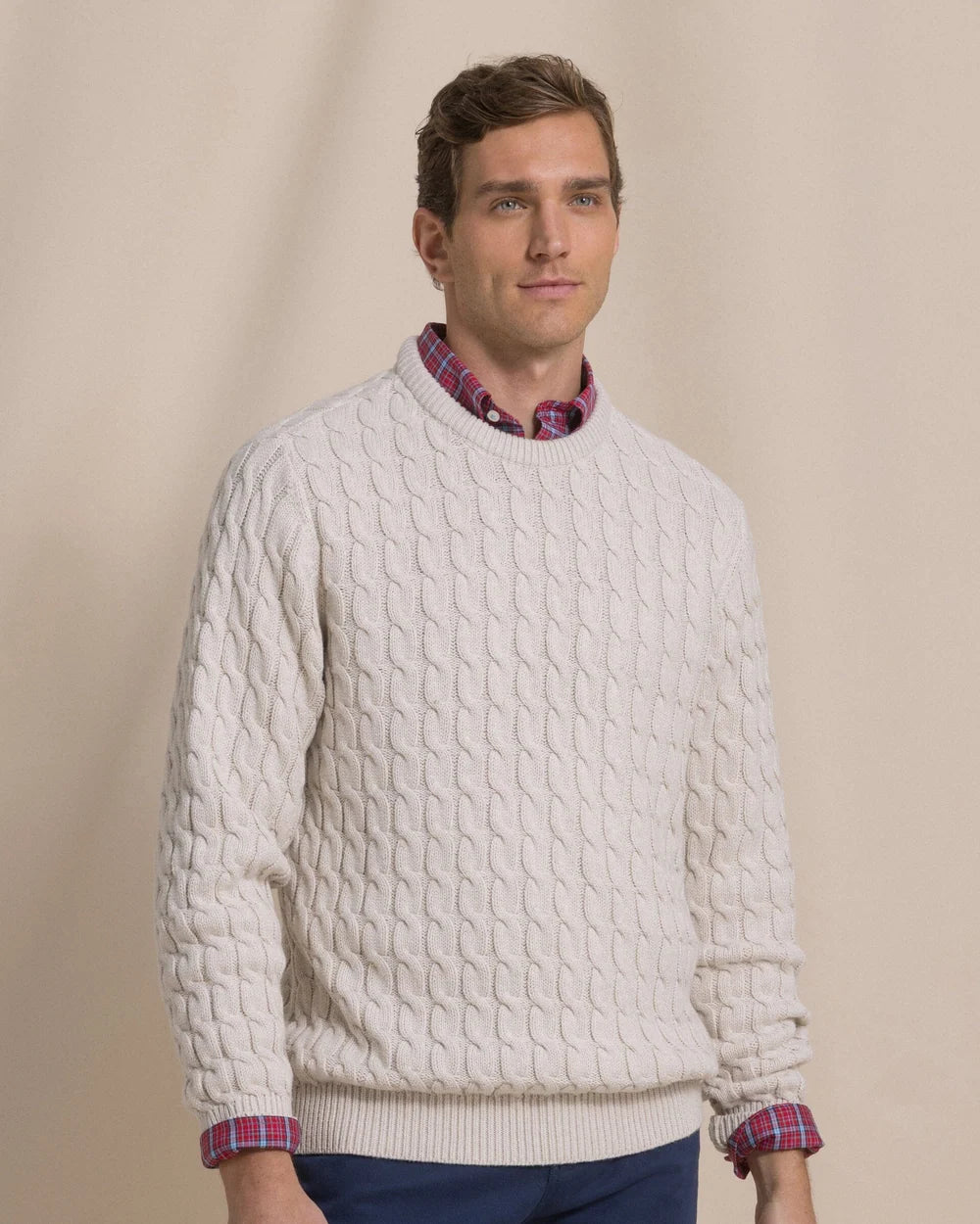 Southern Tide Star White Cable Knit Crew Sweater