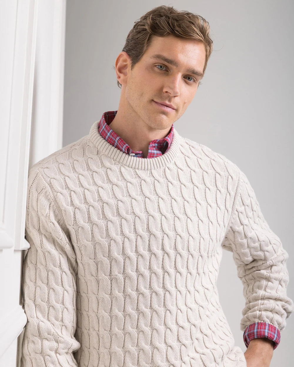 Southern Tide Star White Cable Knit Crew Sweater