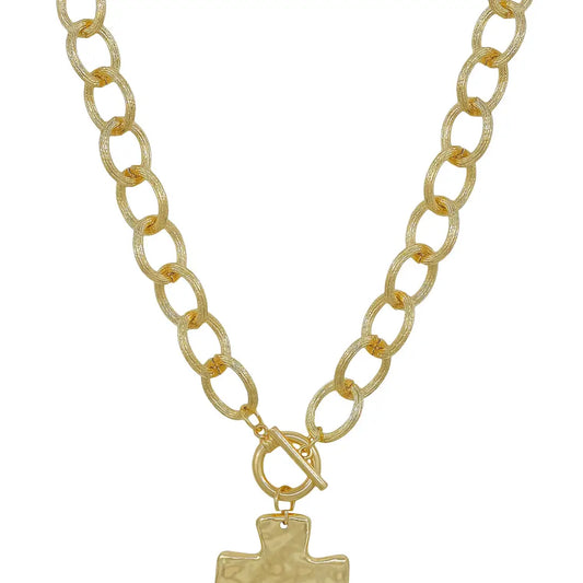Gold Open Chain W/Hammered Cross