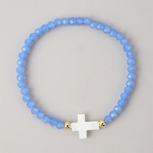 Blue Cross Bead Bracelet