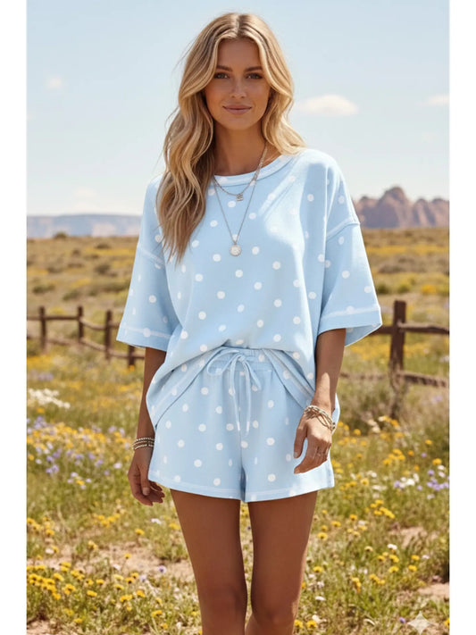 Blue Polka Dot Scuba Top and Shorts by Sewn & Seen