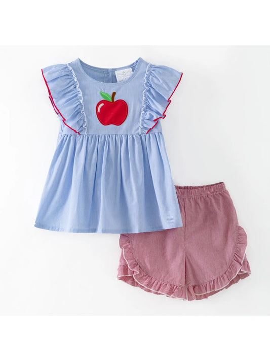 Apple Flutter Sleeve Top & Ruffle Shorts 2pc