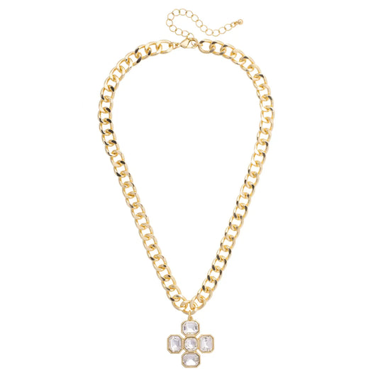 Laurel Rhinestone Cross Linked Necklace