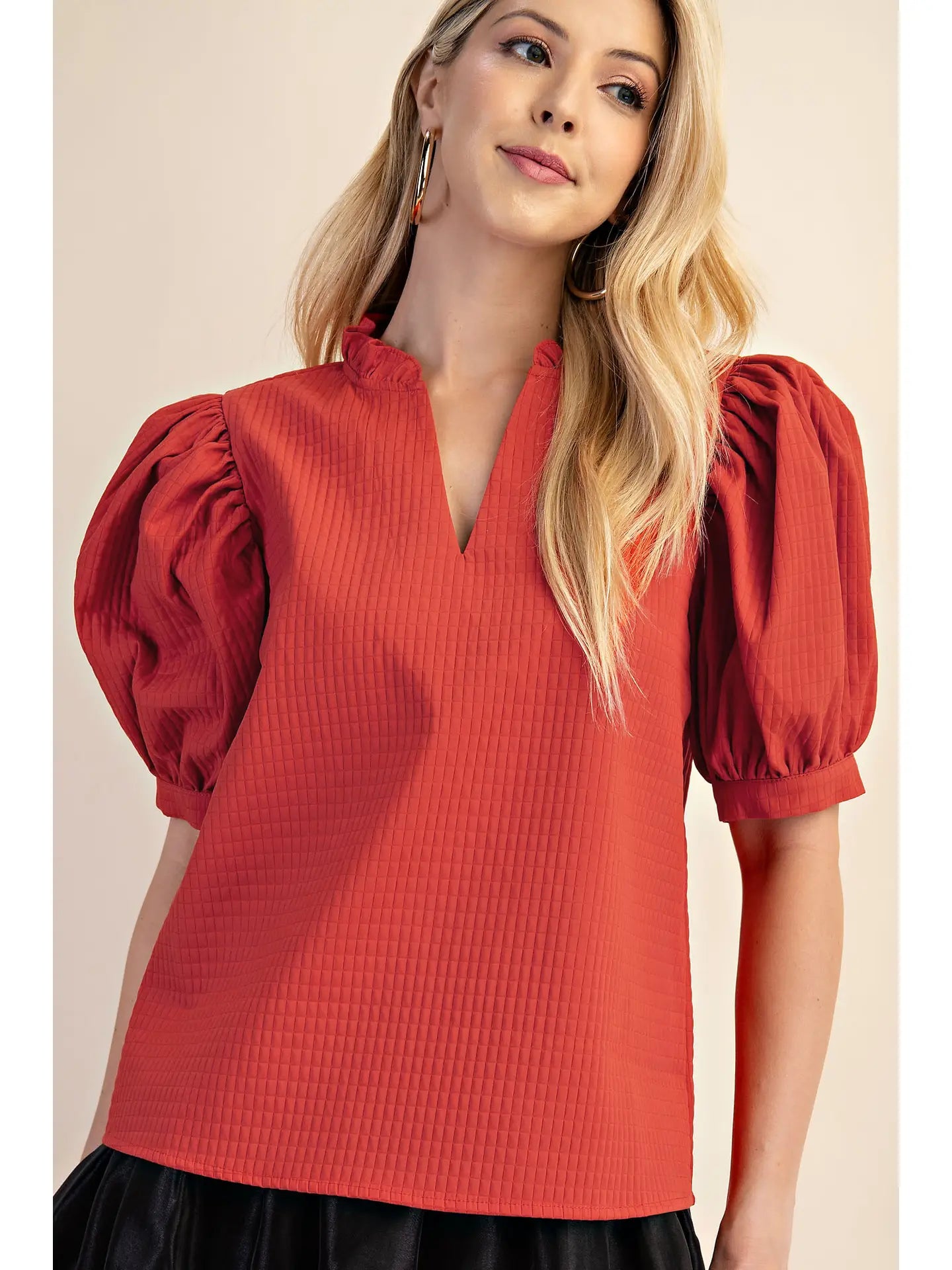 Puff Sleeve Top in Rust