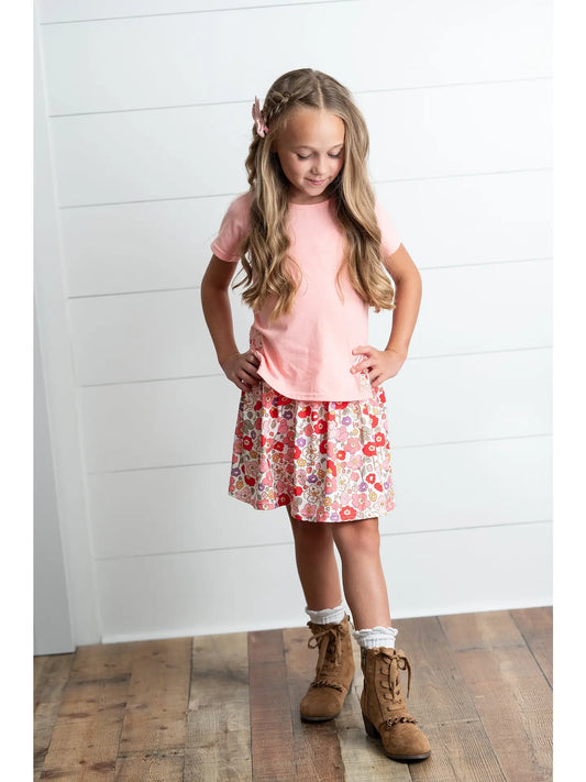 Girl's Peach Floral Bow 2pc Outfit