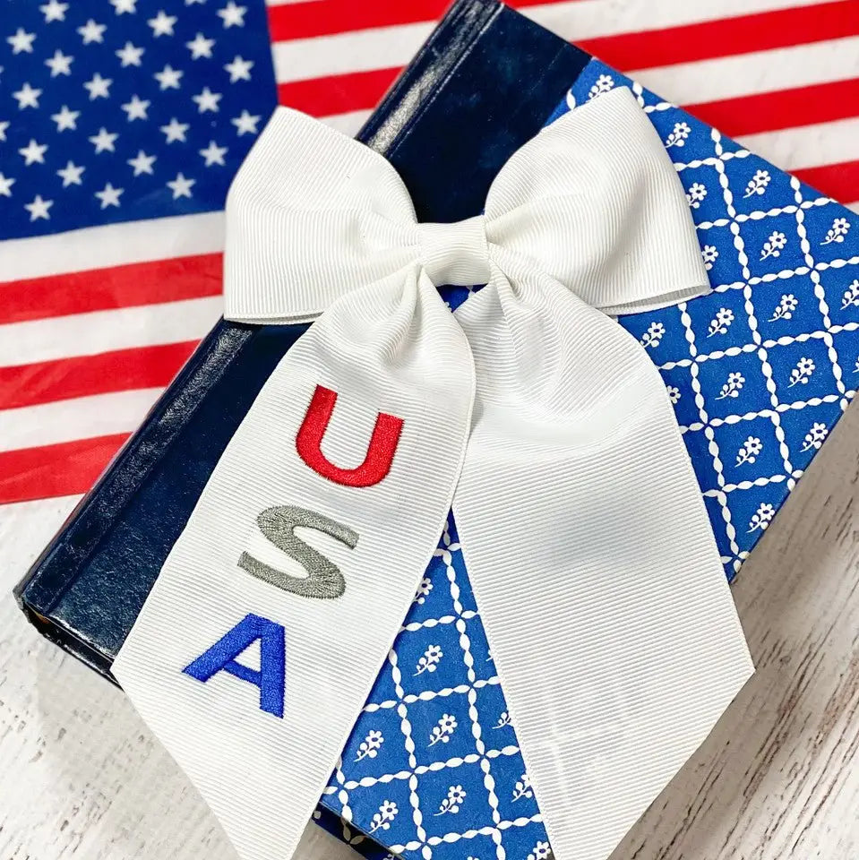 USA Embroidered Long Hair Bow
