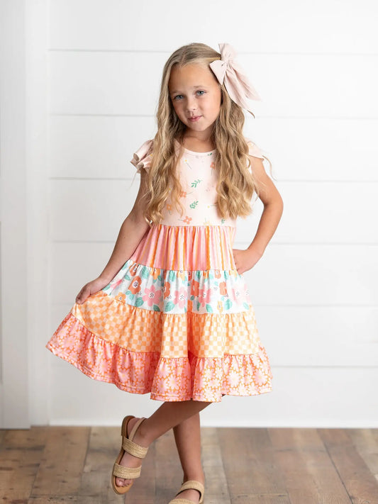 Orange Pink Ava Retro Dress for Girls
