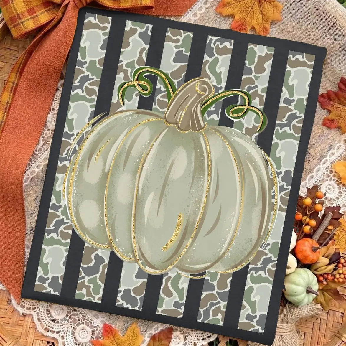 Camo Stripe Pumpkin Comfort Color Black Tee