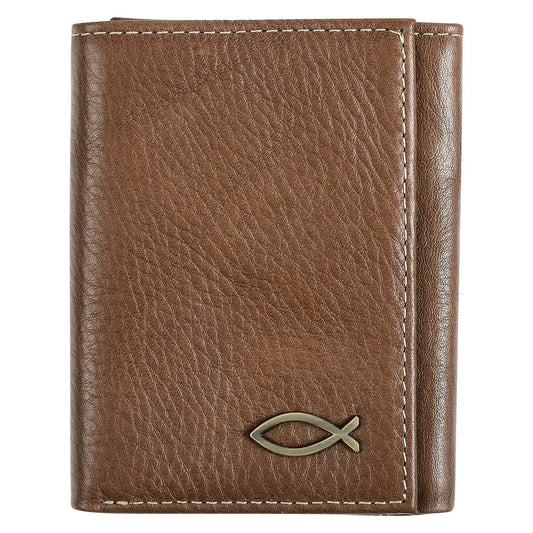 Leather Wallet Brown Ichthus Badge