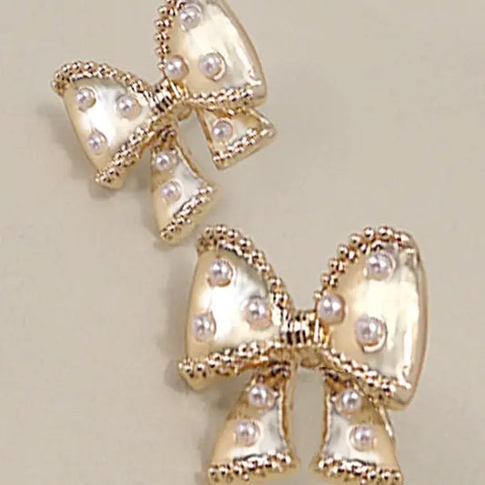 Bow Pearl Stud Earrings