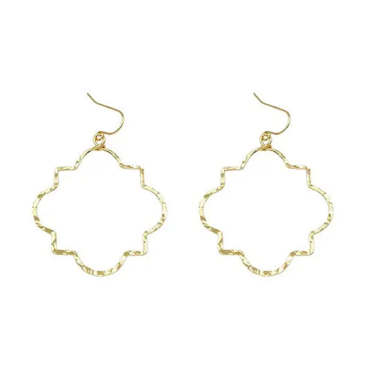 Hammered Gold Textured Open Geometric Earrings