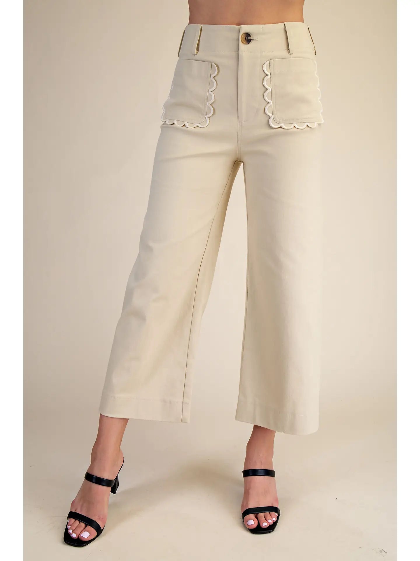 Colette Bone Crop Pants W/Scalloped Pockets by Glam