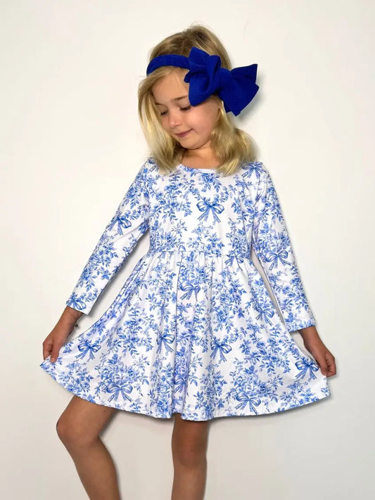 Blue Chinoiserie Girls Dress