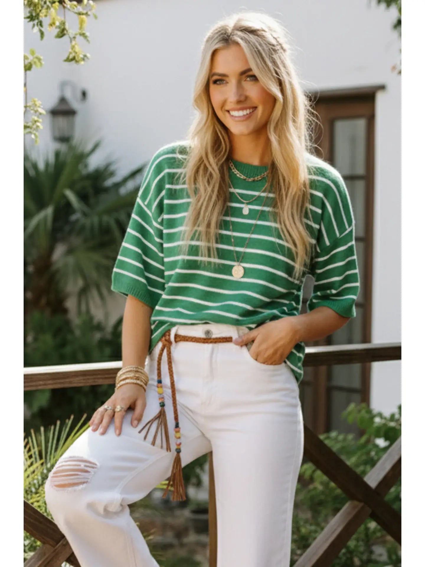 All in Green/White Stripes Sweater