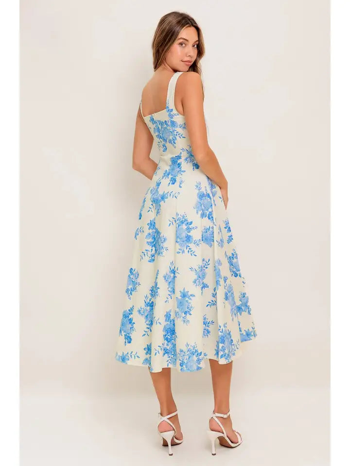 Here For the Moment Blue Floral Dress