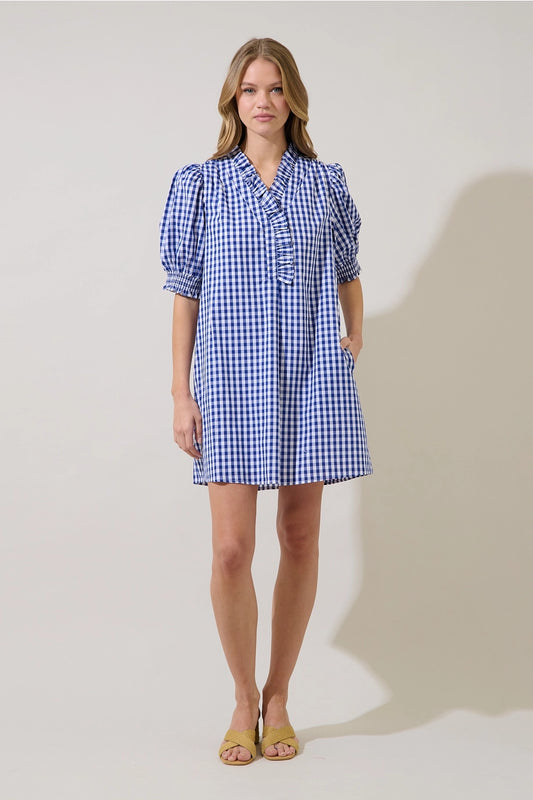 Brisla Gingham Ruffle Mini Dress by Sugarlips