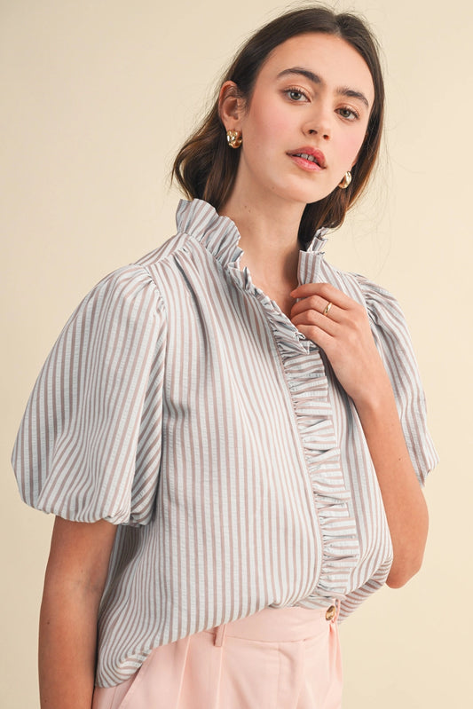Aqua and Sand Stripe Top by Merci