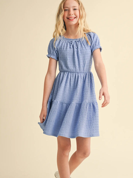 Tween Girls Puff Sleeve Blue Dress