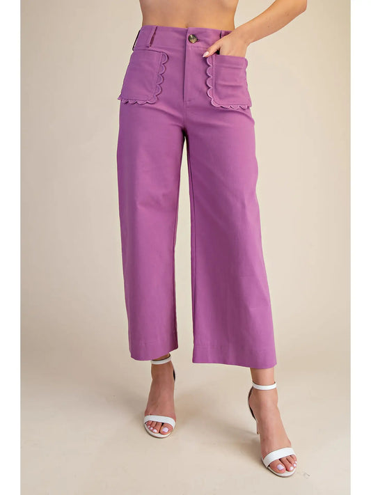 Lilac Crop Scalloped Pocket Wide Leg Pants