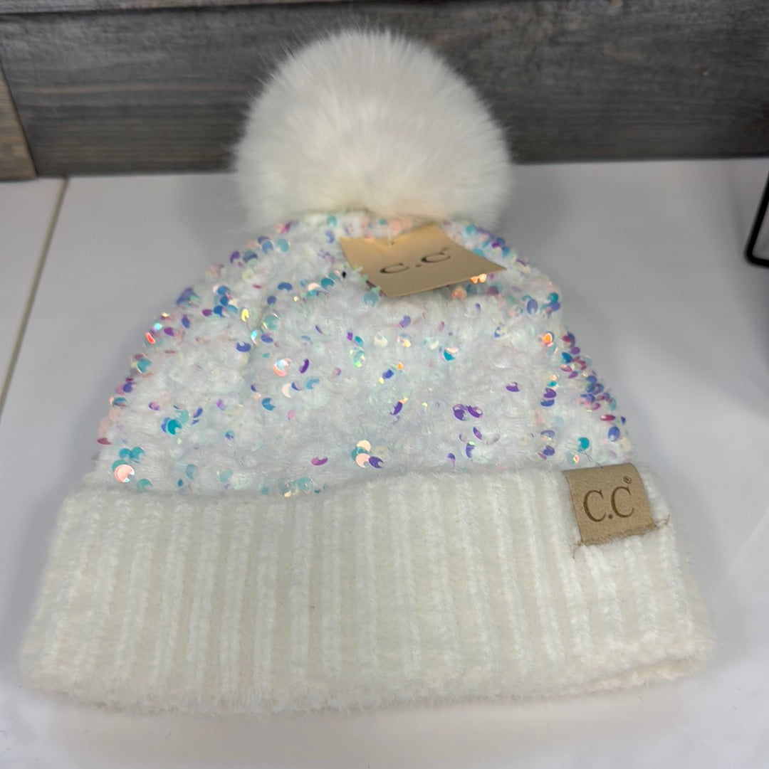 CC Sequined Beanie White
