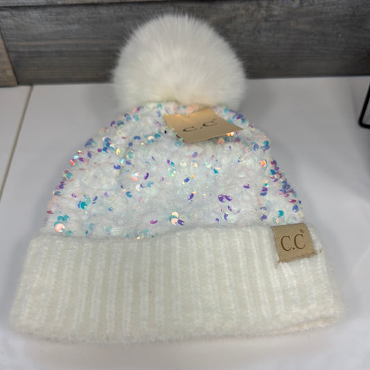 CC Sequined Beanie White