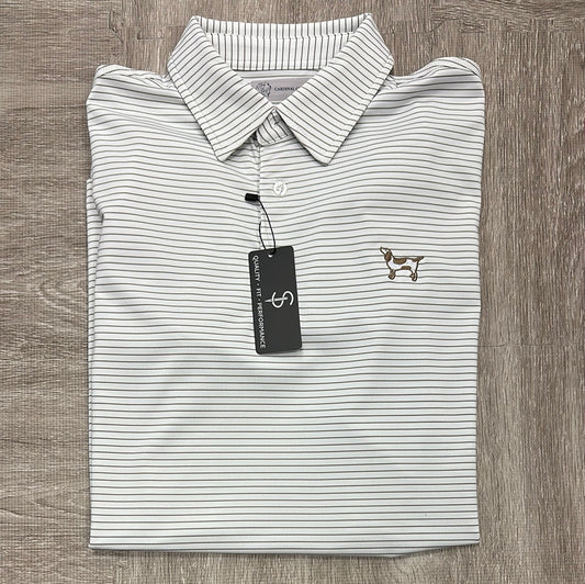 Cardinal Creek Off White/Light Gray Stripe Dog Logo Polo