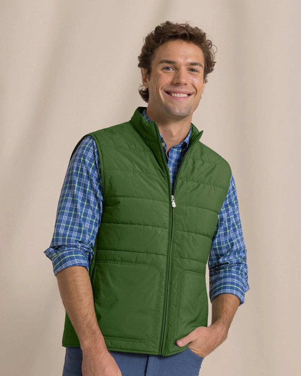 Southern Tide M Quilted Vest Cedar Green Vest