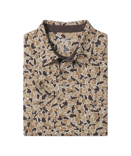Southern Shirt Co Hunters Hideaway Printed Polo Ember Brown