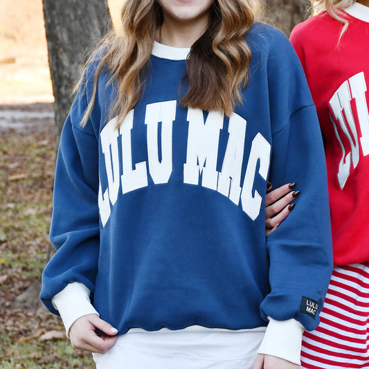 Lulu Mac Color Block Navy/White Stitched Sweatshirt