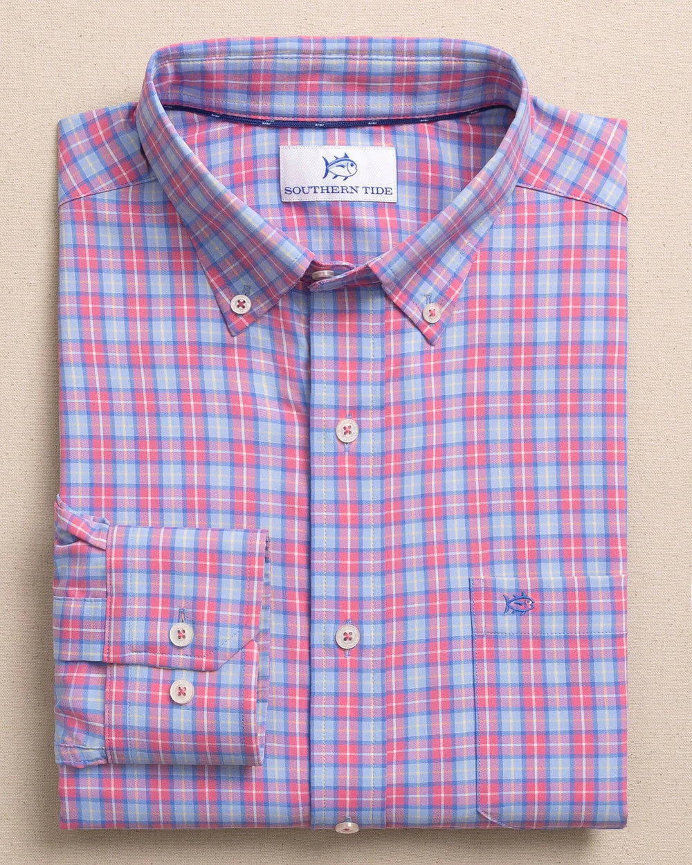 Southern Tide Tortuga Plaid Sport Shirt Island Pink
